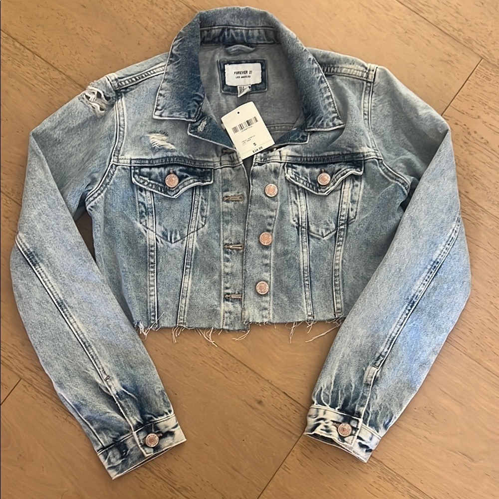 Forever 21 Light Blue Distressed Denim Jacket